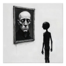 Stick Figure Staring a Bald Man Portrait