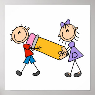 Poster Stick Kids With Pencil