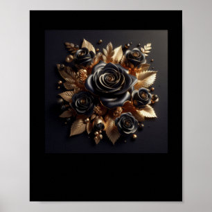 Poster Sticker 3d Gold Black Roses #4