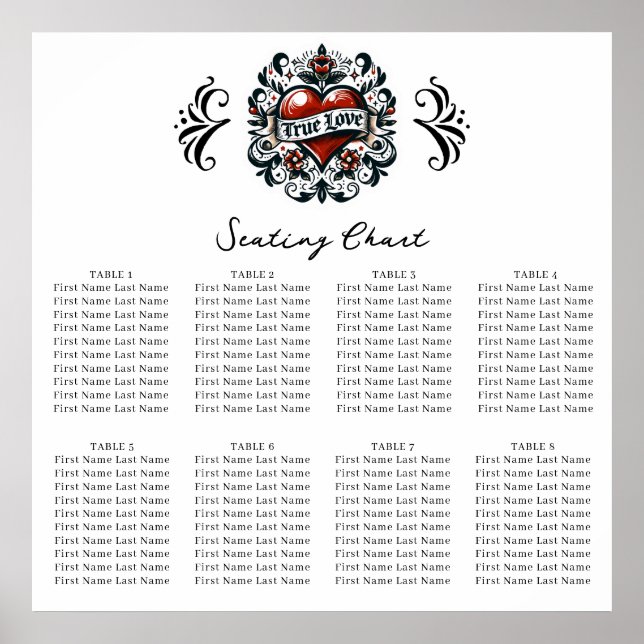 Poster Sticker True Love Heart Tattoo Mariage Siège (Devant)
