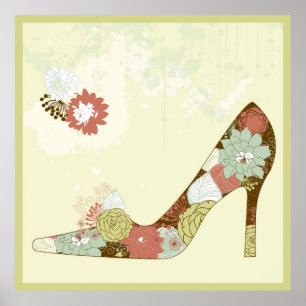 Poster Stiletto Floral Chaussures Beige Brown & Vert Acce