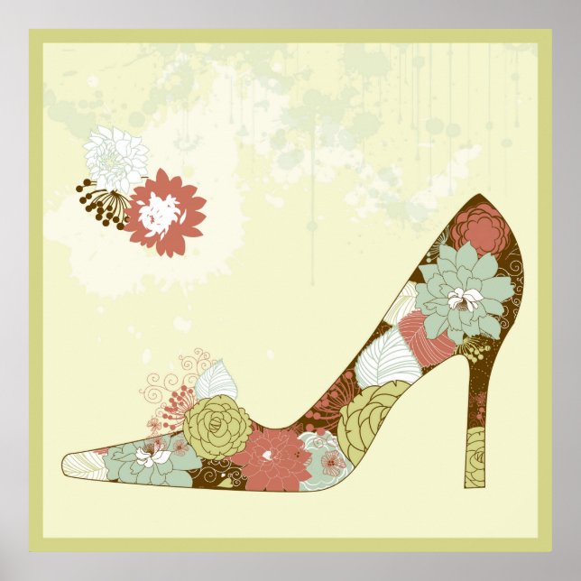 Poster Stiletto Floral Chaussures Beige Brown & Vert Acce (Devant)