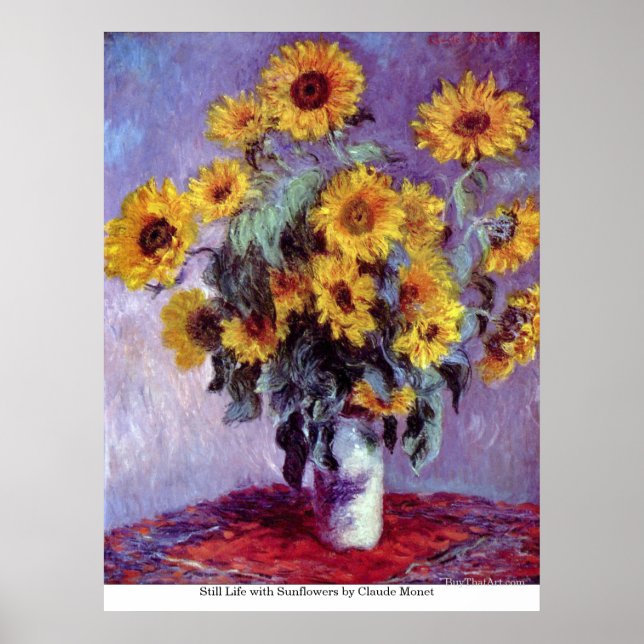 Poster Still Life avec Sunflowers par Claude Monet (Devant)