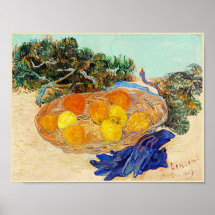 Poster Still Life of Oranges and Lemons with Blue Gloves,