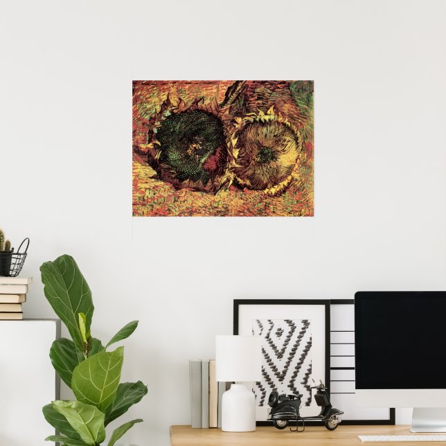 Poster Still Life Two Cut Sunflowers par Vincent van Gogh (Bureau à domicile)
