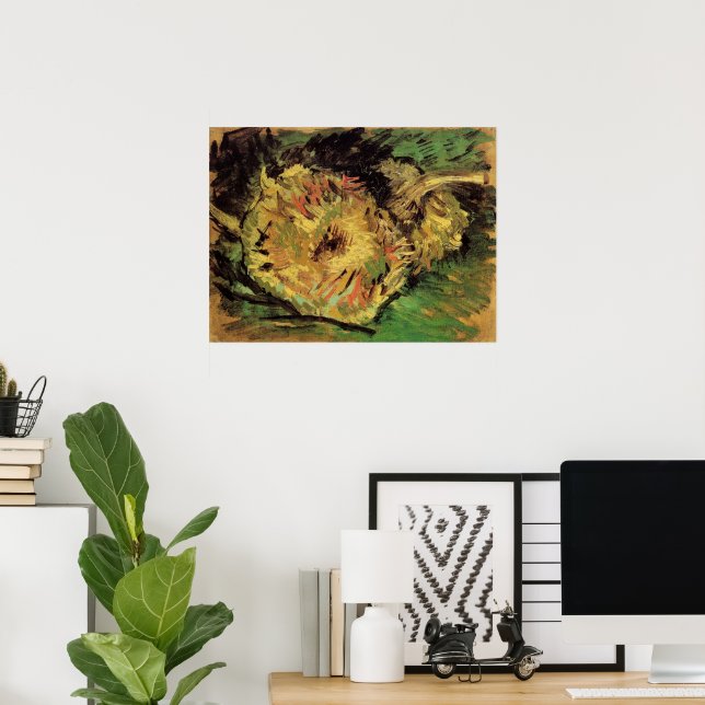 Poster Still Life Two Cut Sunflowers par Vincent van Gogh (Bureau à domicile)