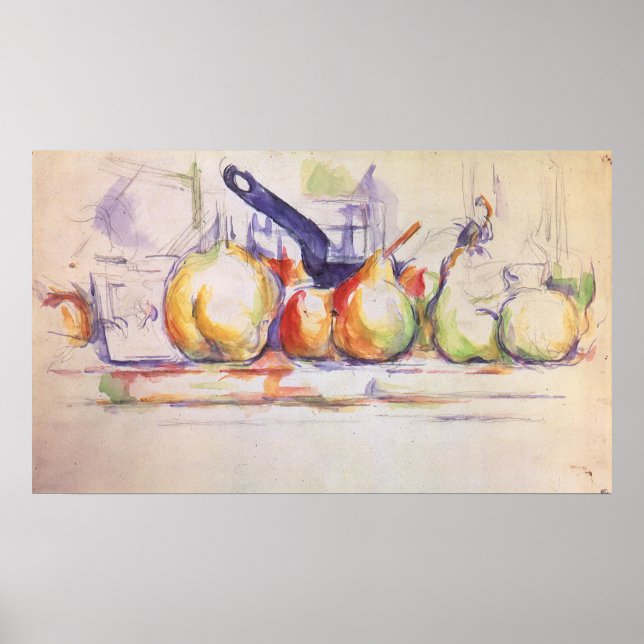 Poster Still Life with Saucepan par Paul Cezanne (Devant)
