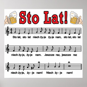 Poster Sto Lat! Song With Beer Mugs