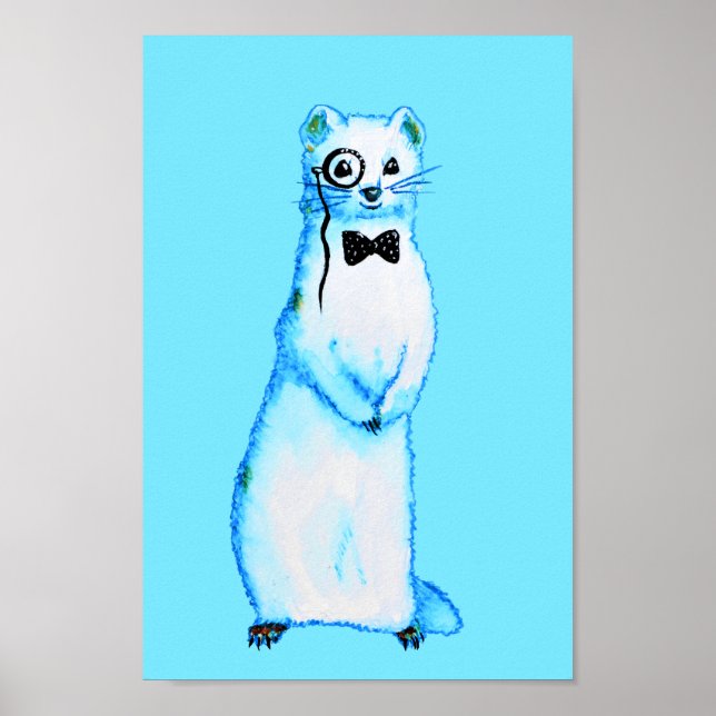 Poster Stoat blanc Ermine Cute Ferret Lover Art (Devant)