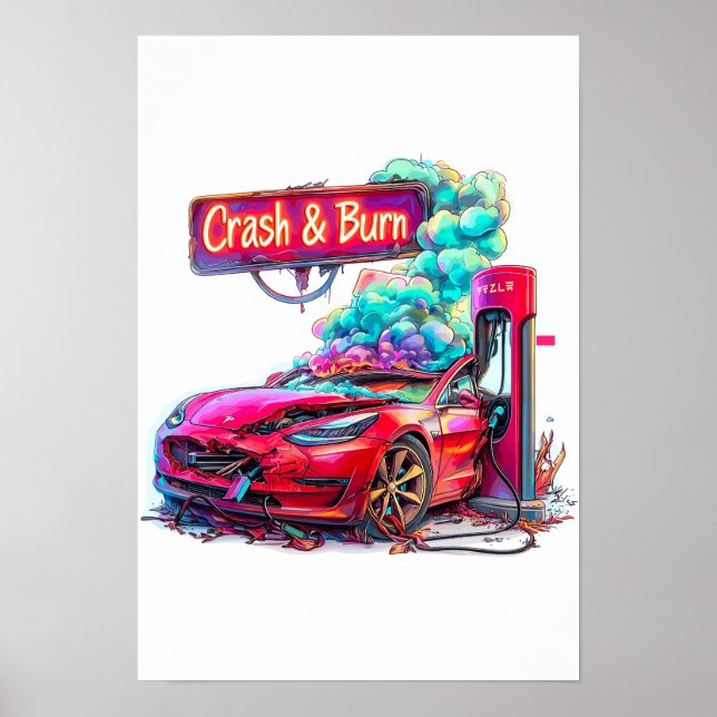 Poster Stock Market Crash & Burn, EV Elon Musk e.g. (Devant)