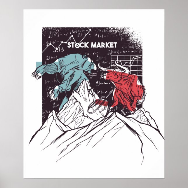 Poster Stock Market Fight Bull contre Bear Trading (Devant)