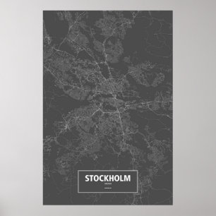 Poster Stockholm, Suède (blanche sur le noir)