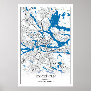 Poster Stockholm Suède City Plan Voyage Simple