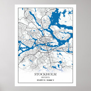 Poster Stockholm Suède City Plan Voyage Simple