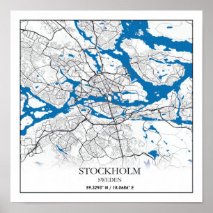 Poster Stockholm Suède City Plan Voyage Simple