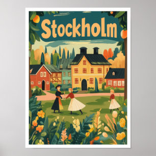 Poster Stockholm Suède Vintage voyage d'art Illustration