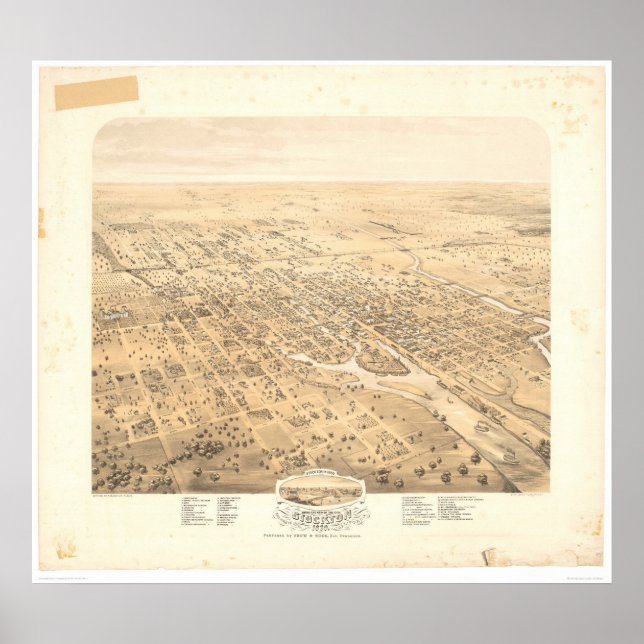 Poster Stockton, CA Carte panoramique 1870 (1667A) - Non  (Devant)