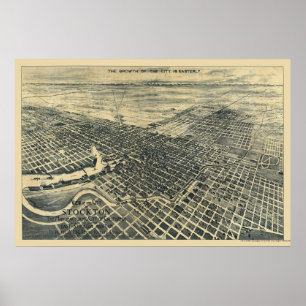 Poster Stockton, CA Carte panoramique - 1895