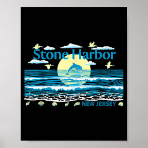 Poster Stone Harbor NJ Dauphin Pélican Vagues Plage
