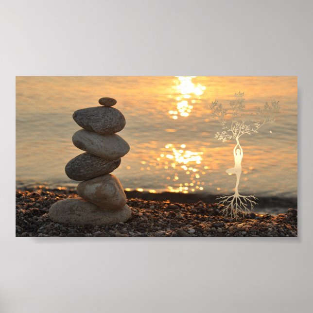 Poster Stones Zen, Paysage, Silhouette fille (Devant)