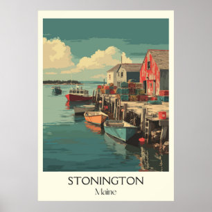 Poster Stonington Maine Vintage Fishing Village Art
