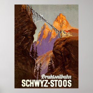 Poster Stoos, chemin de fer, train sur pont, Suisse
