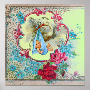 Poster STORK BÉBÉ GARÇON DOUCHE vert