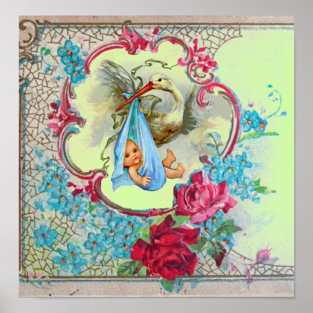 Poster STORK BÉBÉ GARÇON DOUCHE vert (Devant)