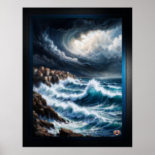 Poster Storm By A Mediterranean Coast AI Art by Xendor7