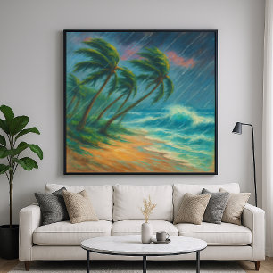 Poster Stormy Beach - Peinture Pastel Style Paysage Art