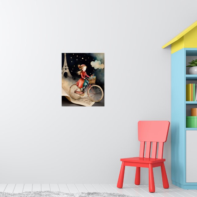 Poster Storybook Watercolor Paris Vélo (Pépinière 1)