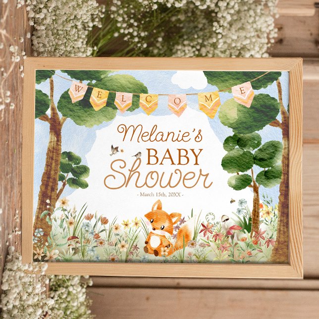 Poster Storybook Woodland Fox Baby shower Bienvenue (Créateur téléchargé)