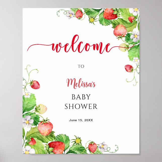 Poster Strawberry Baby Shower Welcome  (Devant)