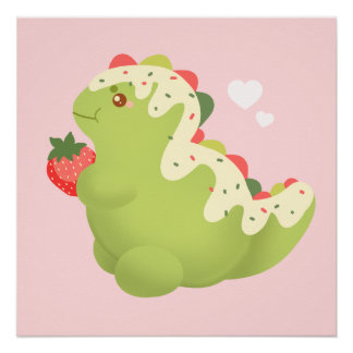 Poster Strawberry Matcha Dinosaur 