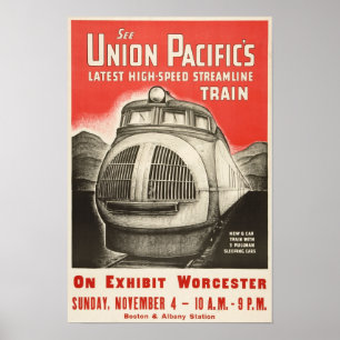 Poster Streamline Train, 1934. Vintage Railroad Travel