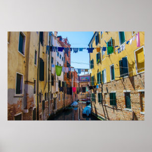 Poster Street in Venice with laundry washed clothes Italy