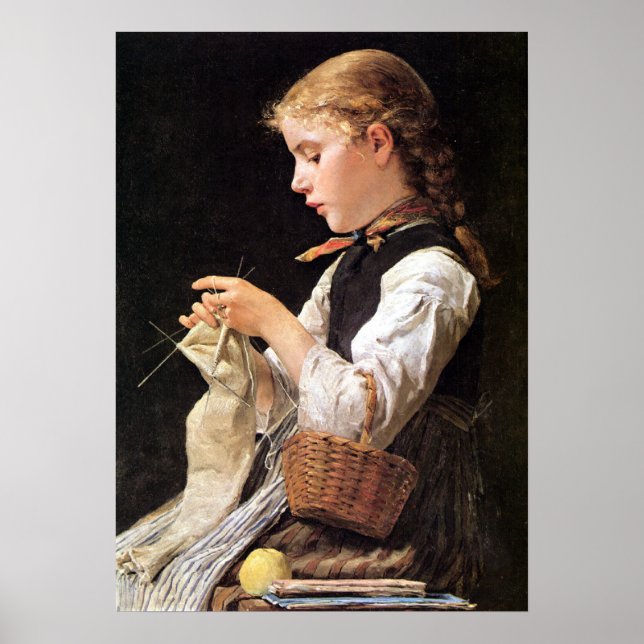 Poster Strickendes Mädchen Tricot fille (Devant)