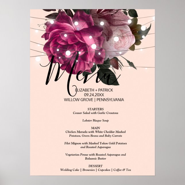 Poster string light Fleur Bourgogne Menu Signe (Devant)