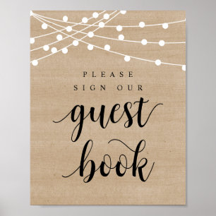 Poster String Lights, Mariage Signer Notre Invité Livre P