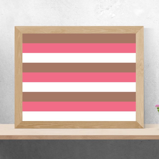 Poster Stripes Mocha Brown rose blanc (A poster made up of mocha brown, pink and white stripes)