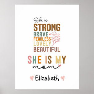 Poster Strong Mom Retro Script Super fête des mères