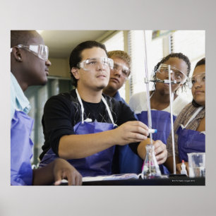 Poster Students performing experiment in chemistry lab
