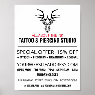 Poster Studio De Tatouage Dragon, Tatouage & Piercing Cor