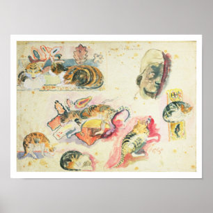 Poster Study of Cats and a Head (w/c on paper)