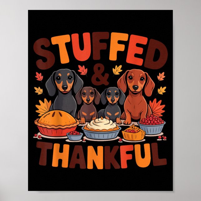Poster Stuffed And Thankful Dachshund Funny Thanksgiving  (Devant)