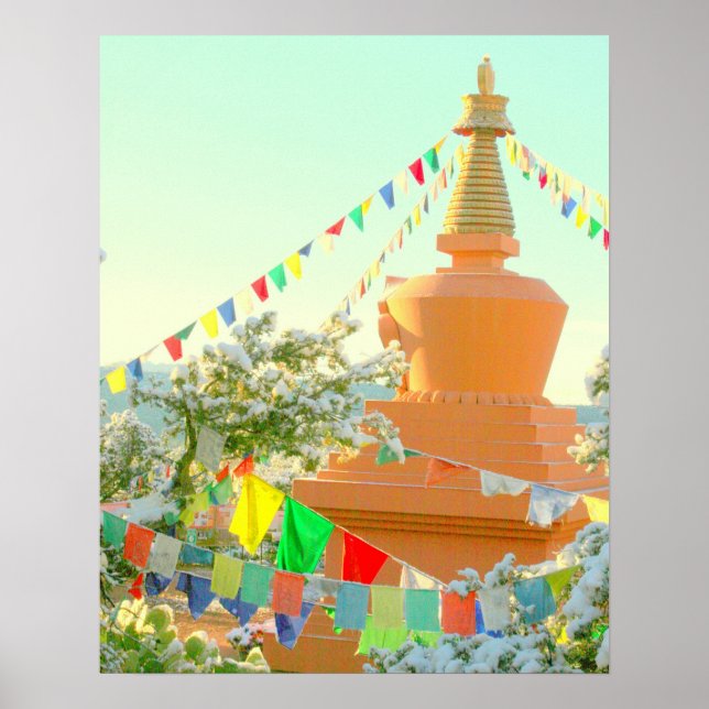Poster stupa bouddhique dans la neige (Devant)