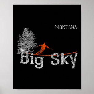 Poster Style 1980 Big Sky Montana Ski T Vintage