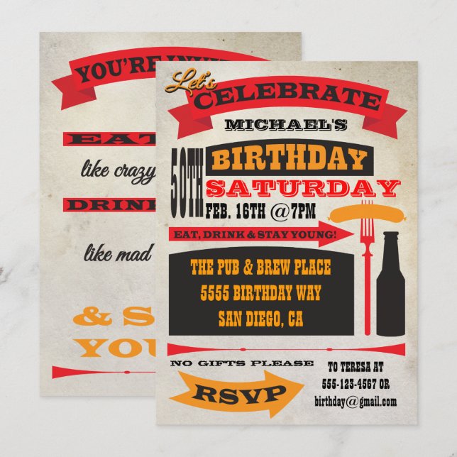 Poster Style 50e anniversaire Invitation de célébr (Devant / Derrière)