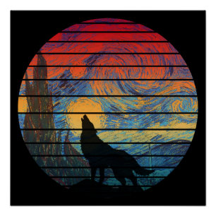 POSTER STYLE ABSTRAIT HURLEMENT DE LOUP