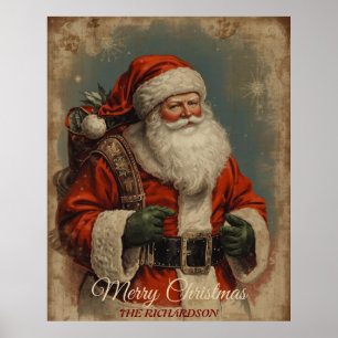 Poster Style antique Santa Claus Vintage Noël rustique